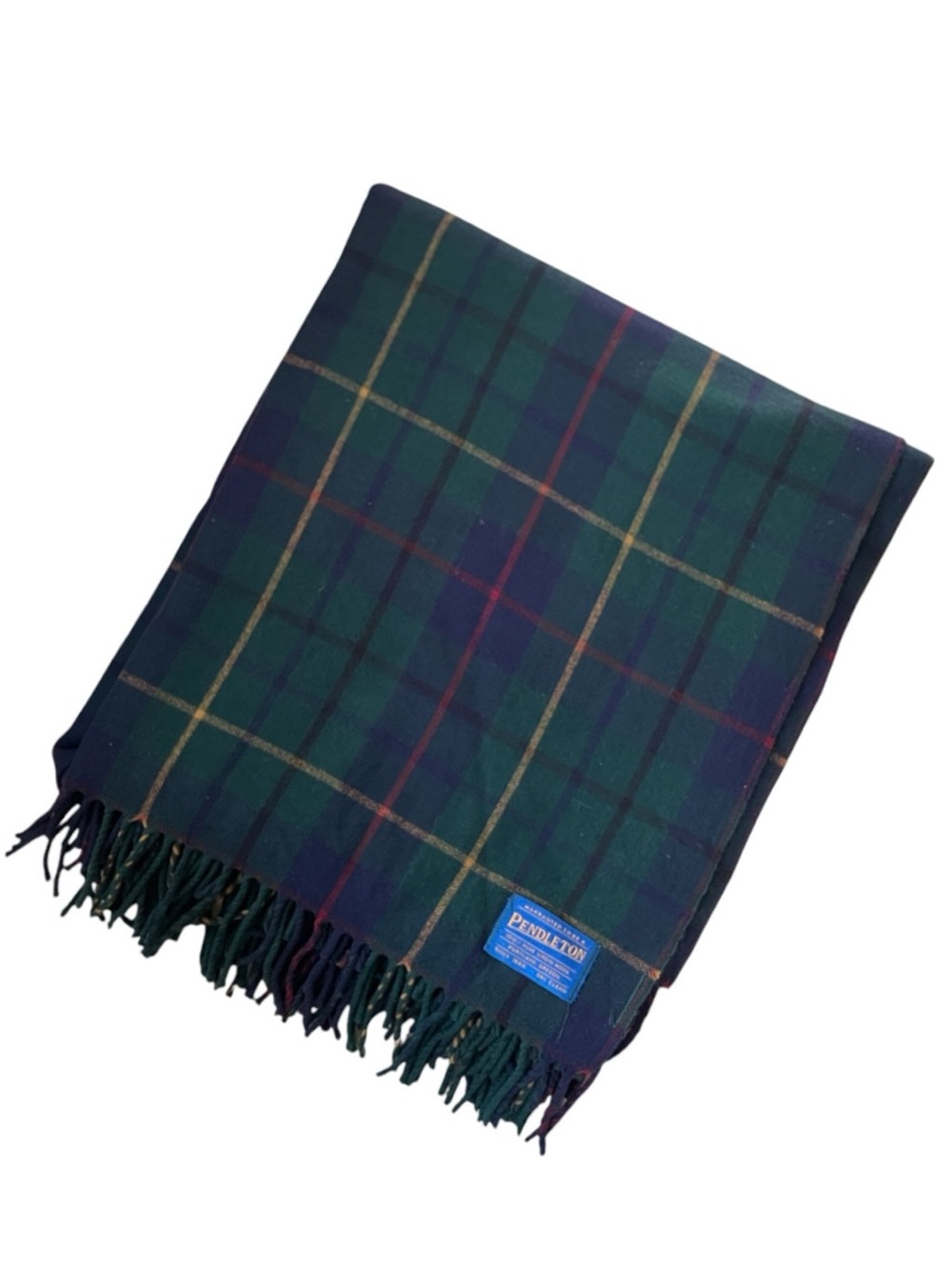 Pendleton 5TH Avenue Virgin Wool Throw in Green Plaid Pattern